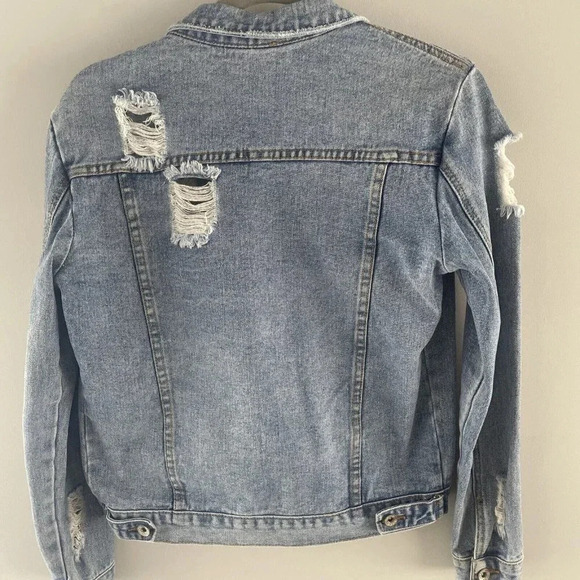 Womens Distressed Denim Jacket - Light Blue Size XS - Picture 5 of 9